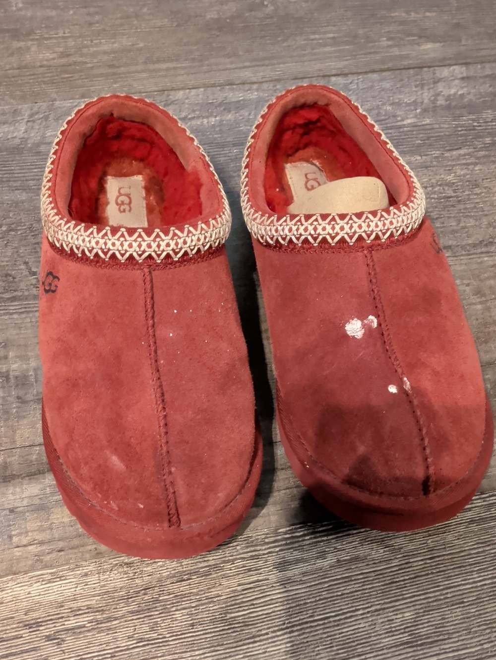 UGG Red Suede Slip-On Clog Slippers